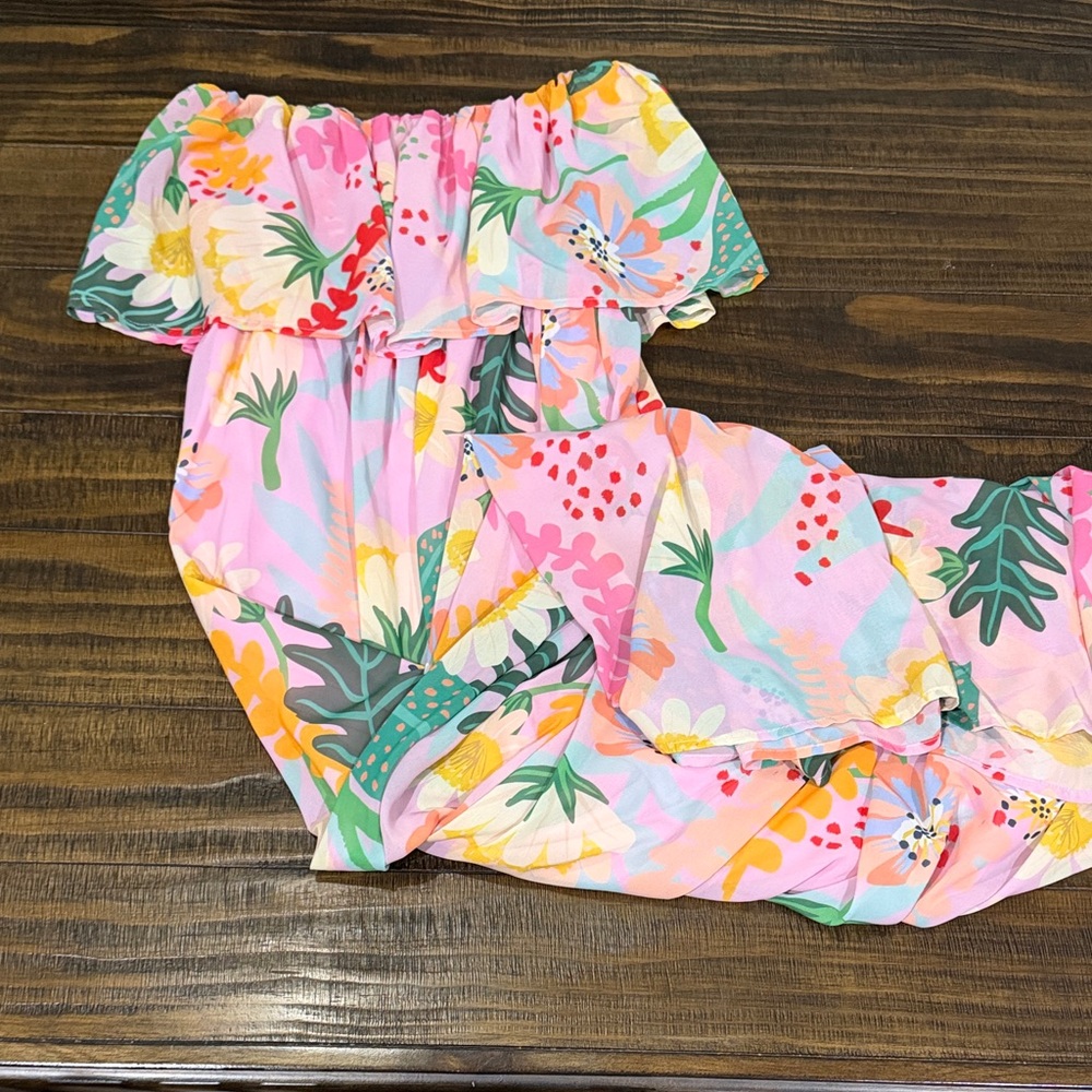 Colorful Floral Off-Shoulder Dress